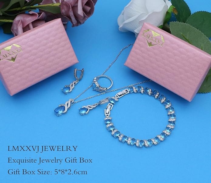 LMXXVJ Jewelry Set for Women,Teardrop Cubic Zirconia Necklace Earrings Adjustable Ring Bracelet Jewelry Set Formal Jewelry Gift