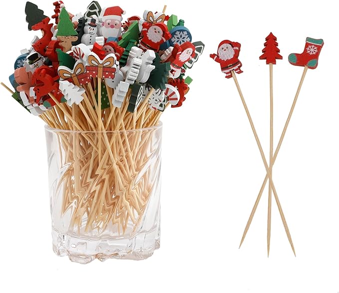 200pcs Christmas Toothpicks For Appetizers Christmas Cocktail Picks For Drinks 4.7inch christmas Skewers For Appetizers Party Cupcake Picks For Charcuterie Board New Years Cocktail Picks
