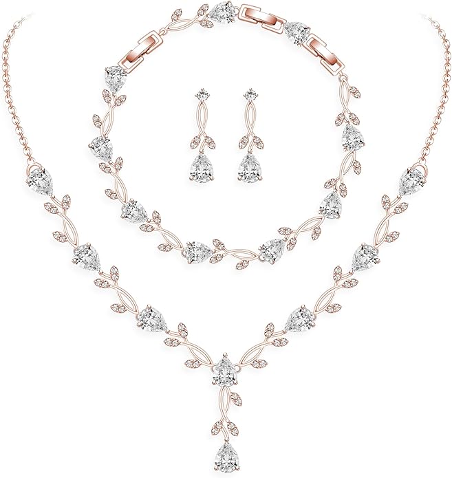 GZWHD Wedding Jewelry Sets for Bride Bridesmaid Women Cubic Zirconia Necklace Earrings Bracelet Set Gift for Mother Friend Wife Daughter Sister Party Prom Jewelry