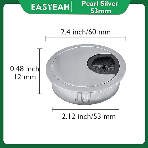 2 Pcs Desk Grommet 2-1/16" / 53 mm, Desk Cord Hole Cover, Cable Grommet Metal Zinc Alloy Materilal, Desk Hole Grommet for Home & Office Pc, Detachable Cable Cord Organizer-Matte Silver
