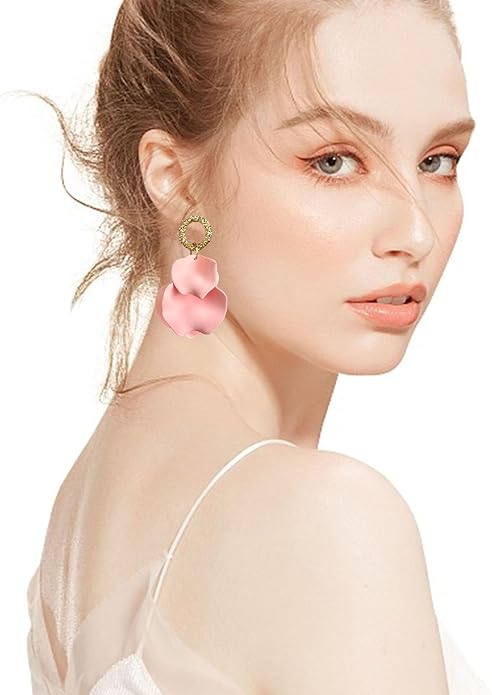Anmpab Statement Matte Rose Flower Petal Stud Earrings for Women Dangly Floral Petal Earrings Jewelry Accessories Romantic Gifts for Her Women