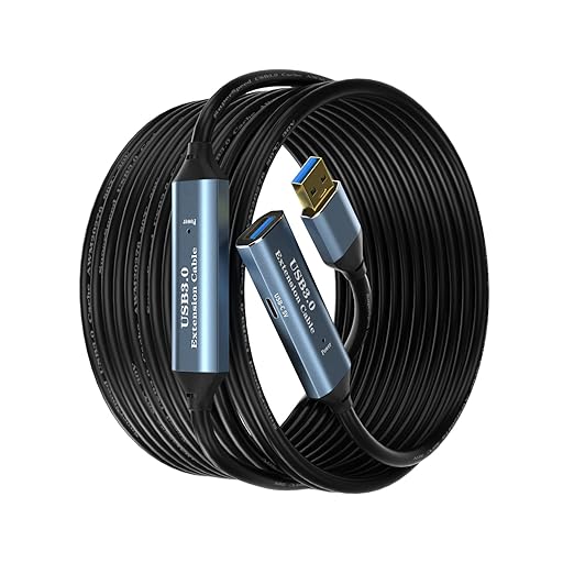 USB 3.0 Extension Cable 50FT Type A Male to Female Active Extender Cord with 2 Extension Chipsets Signal Booster and 1 USB-C Charging Port, for Webcam, USB Hub, PlayStation, Printer, Camera