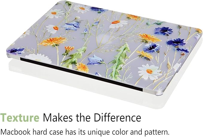Case for MacBook Pro 13 inch M2 M1 A2338 A2289 A2251 A2159 A1989 A1706 2023-2016 Release with Touch ID, 6 in 1 Matte Clear Shell&Keyboard Cover&Screen Protector&Webcam Cover, Floral