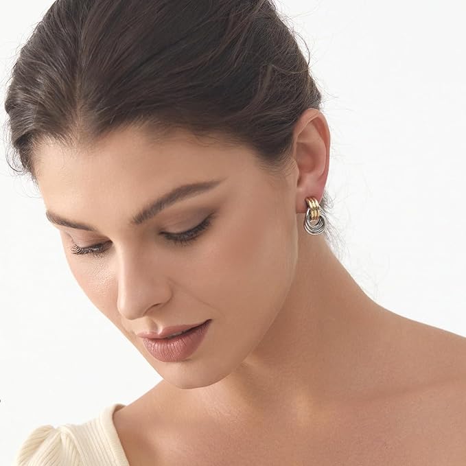 Knot Link Earrings for Women, Chunky Circle Drop Dangle Earrings, Studs Trendy