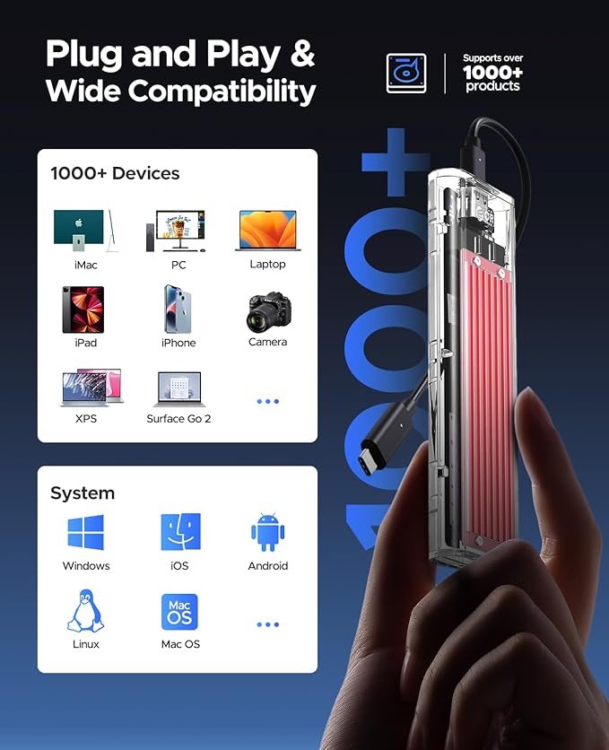 ORICO M.2 NVMe SSD Enclosure, USB 3.2 Gen 2 (10 Gbps), Transparent External Solid State Drive Adapter Enclosure for 2280 2260 2242 2230 PCI-E M2 M-Key SSD, USB Type C Converter Case-TCM2 Red