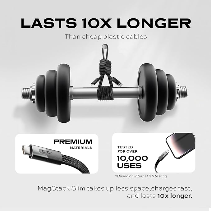 Statik MagStack USB C to USB C Cable, Magnetic Anti Tangle Flat Type C Charger Fast Charging Cord, Magnetic Charging Cable, Compatible with iPhone 16 Pro Max, 15, Galaxy S24 Ultra, 100W 6FT/2M, 3-Pack