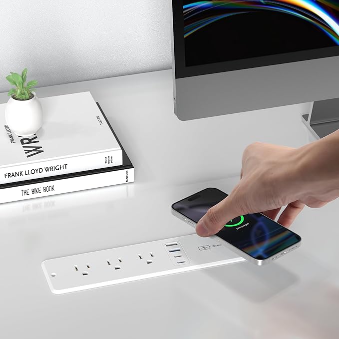 8 in 1 Recessed Power Strip with 15W Wireless Charger, 20W Fast Charging Furniture Outlet, Plug in 3 AC Outlets & 4 USB Ports Flush Mount, 10FT Cord