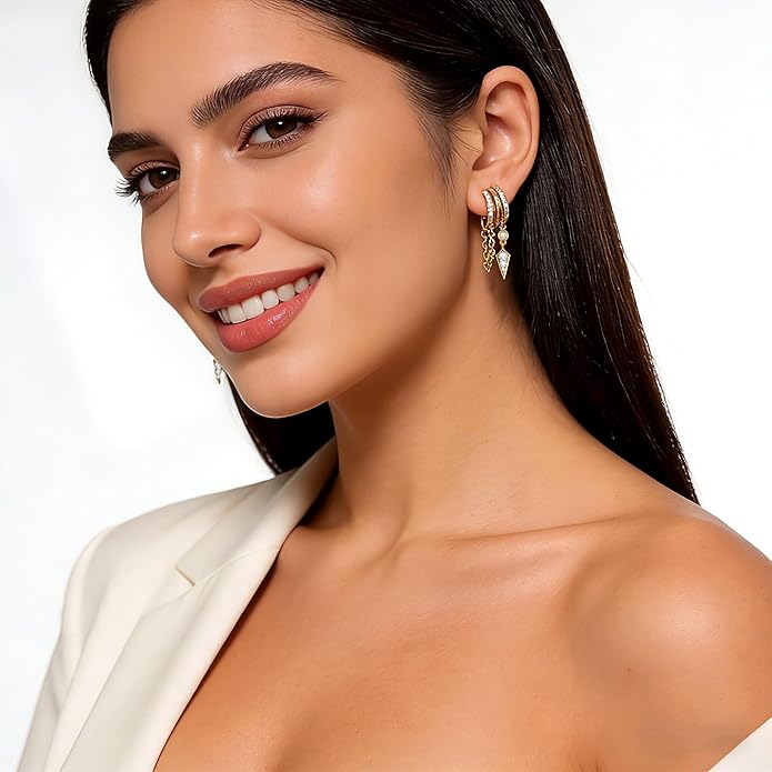 Gold Clip On Earrings for Women Sparkly Tassel Chain Drop Clip-On Earrings 18k Gold Plated Statement Non-Pierced Jewelry Gifts