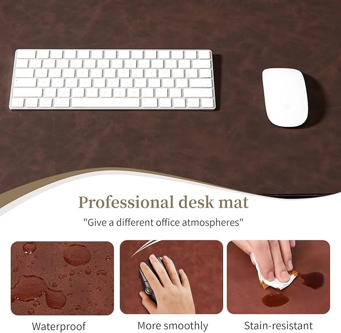 Leather Desk pad for Computer and laptops, Ideal for Gaming and Office use, Large Mouse pad and Keyboard mat,Desk mat Special for Man. A complimentary Wrist pad and Phone Stand.(Brown, 17.7" x 39.37)