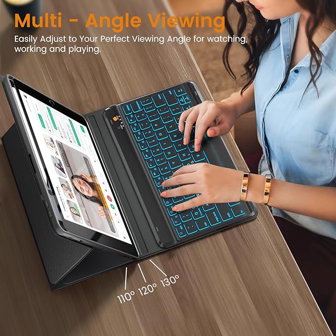 OYEEICE for iPad 9th Generation Case with Keyboard 10.2'' - 7 Color Backlit Wireless Keyboard Cover with Pencil Holder for iPad 9th/8th/7th Gen 10.2 inch, iPad Air 3rd Gen & iPad Pro 10.5" - Black