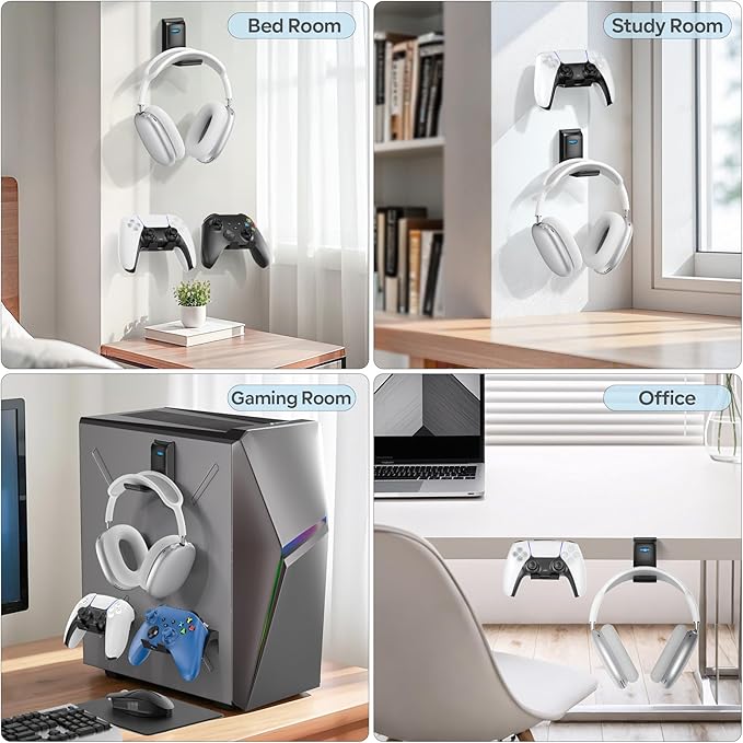 OIVO Controller & Headset Wall Mount Holder Stand, Foldable Headphone Stand, Gaming Controller Holder Hanger Hook, Universal Storage Organizer Controller/Earphone/Game Accessories-17 Packs
