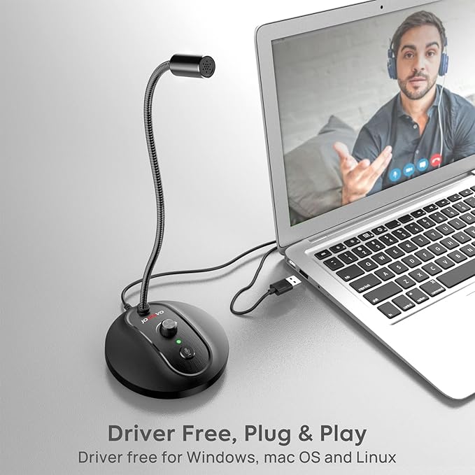 JOUNIVO USB Computer Microphone with Mute Button, Plug&Play Condenser, Desktop, PC, Laptop, Mac, PS4 Mic -360 Gooseneck Design -Recording, Dictation, YouTube, Gaming, Streaming