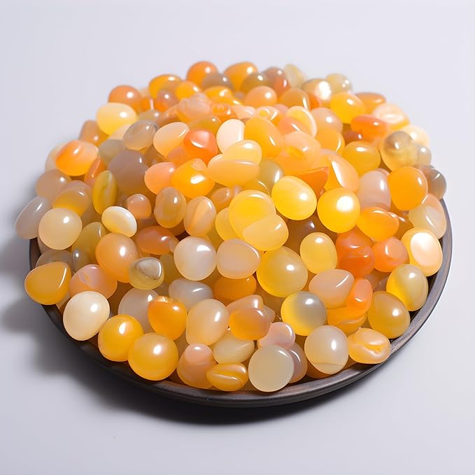 Polished Yellow Agate Crystal Chips 200 Pcs - 0.3" 10 oz Tumbled Stone Chips Crushed Sea Glass Stones Healing Reiki Crystal Making Home Decoration