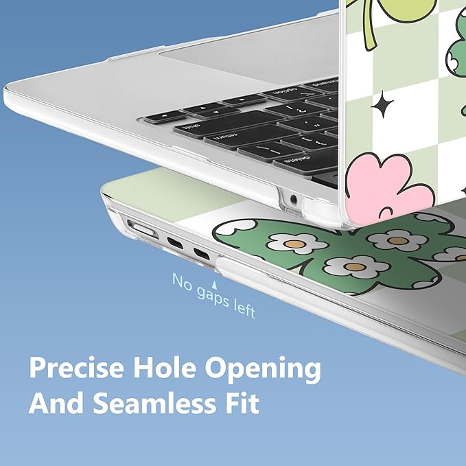 Mektron for 2025 MacBook Air 15 inch M4 Case A3241/ 2024 M3 A3114/ 2023 A2941 M2 Hard Printed Case with 15.3 Liquid Retina Display Touch ID, Plastic Hard Cover & Keyboard Skin- Lucky Clovers