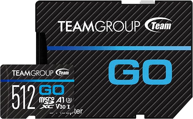 TEAMGROUP GO Card 512GB Micro SDXC UHS-I U3 V30 4K, R/W up to 100/90 MB/s for GoPro & Action Cameras High Speed Flash Memory Card with Adapter for Outdoor, Sports, 4K Shooting TGUSDX512GU303