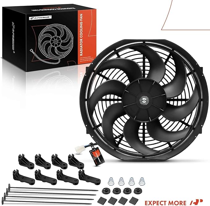 A-Premium 14'' 14 inch Slim Fan Pull Universal Electric Radiator Cooling Fan Assembly, 12V 90W with Mount Kit