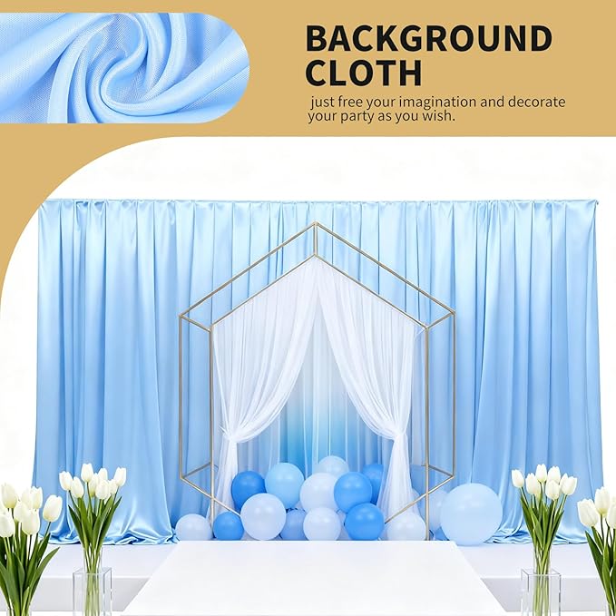 5x10FT Photo Stage Backdrop 2 Panels Curtains Drapes for Photography and Party (Blue)