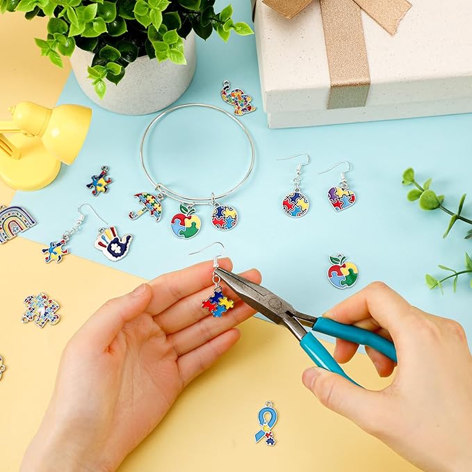 MARFOREVER 40Pcs/20 Pairs Autism Awareness Charms, Autism Charm for Jewelry Making, Autism Alloy Puzzle Pendants for Bracelet Necklace Earrings Making Accessories Autism Awareness Stuff