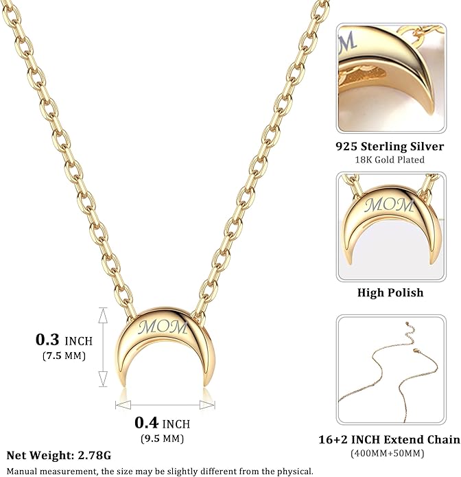 ChicSilver Personalized 925 Sterling Silver Dainty Small Heart/Star/Moon/Dot/Triangle Pendant Necklace for Women, Silver/Gold/Rose Gold/Black (with Gift Box)
