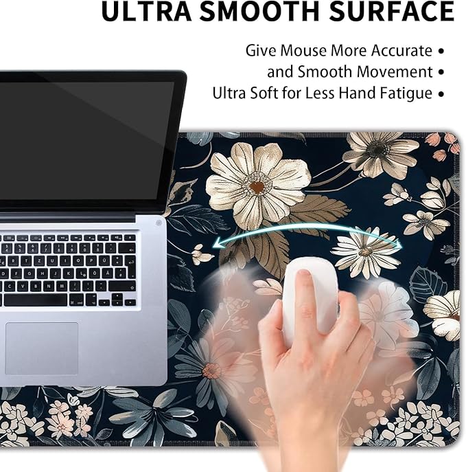 Dark Flower Large Mouse Pad,Gaming Keyboard Desk Pad,Extended Mouse Mat Non-Slip Rubber Base with Stitched Edges for Office Game Home XXL 35.4"x15.7"
