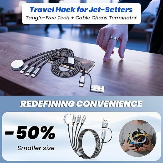 Travel Essentials 4 in 2 Dual Type C Multi Charging Cable for Apple Watch Charger,USB A/USB C Multiple Charger Cable/Cord for All Devices Compatible with iWatch Ultra/SE/10-1,iPhone 16-11 and More-5FT