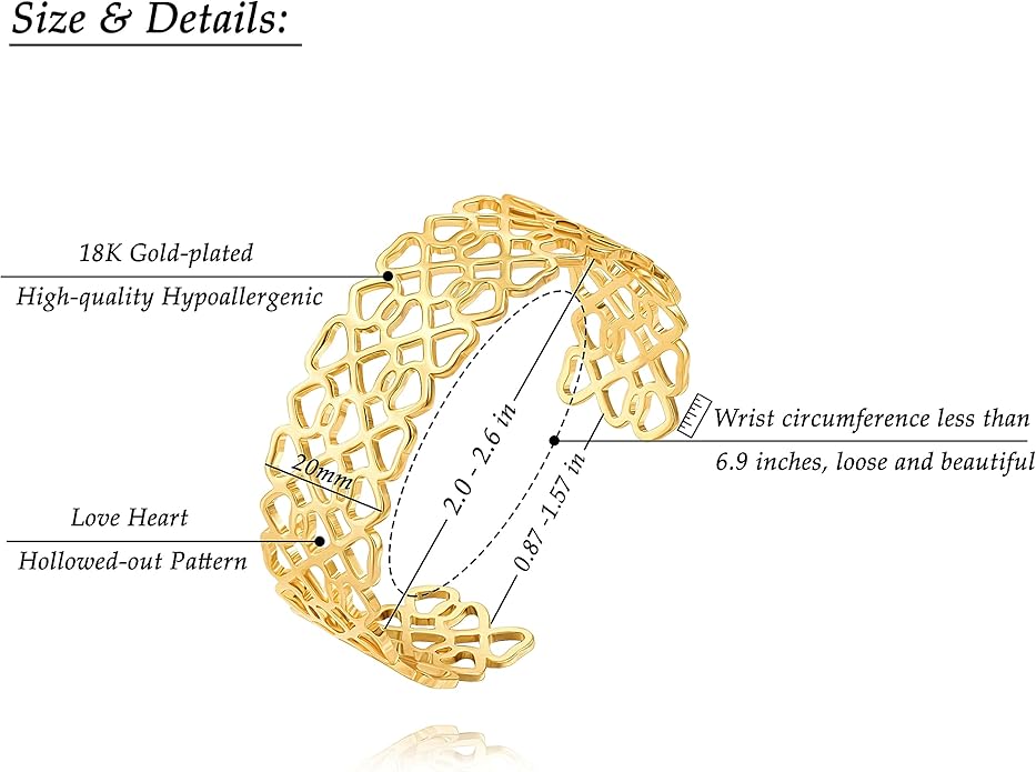 PERNNLA PEARL Dainty Gold Bar Bracelet for Women Simple Delicate Thin Cuff Bangle Hook Bracelet 18K Gold Plated Handmade Minimalist Jewelry