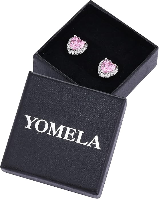 YOMELA Cubic Zirconia Earrings Studs, Halo CZ Birthstone Simulated Diamond Stud Earrings for Women