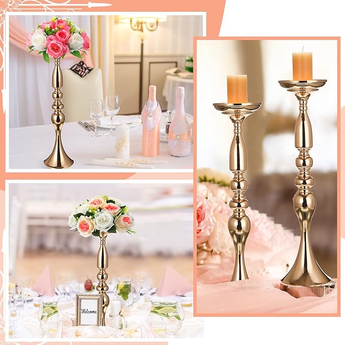 Rtteri 24 Pcs Wedding Flower Stand Bulk Wedding Centerpiece Table Decoration, Metal 20 Inch Tall Centerpieces Stand Vase Flower Arrangement Candle Holder for Reception Party Hotel Home Decor (Gold)