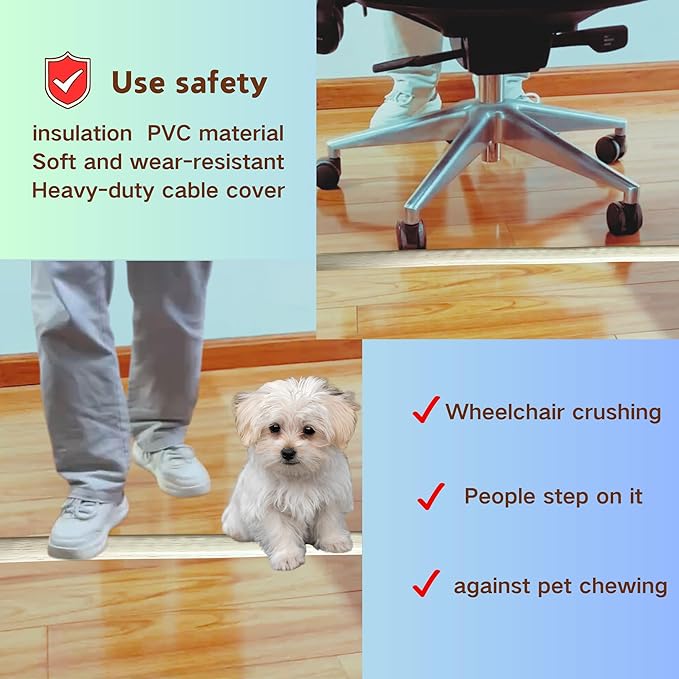 3.3ft Self Adhesive Floor Cord Cover,Heavy Duty Soft PVC Cable Protector and Extension Cord Hider,Cord Management System to Hide Wires on Floor,Cable Cavity:0.61" (W) x 0.32" (H) Beige