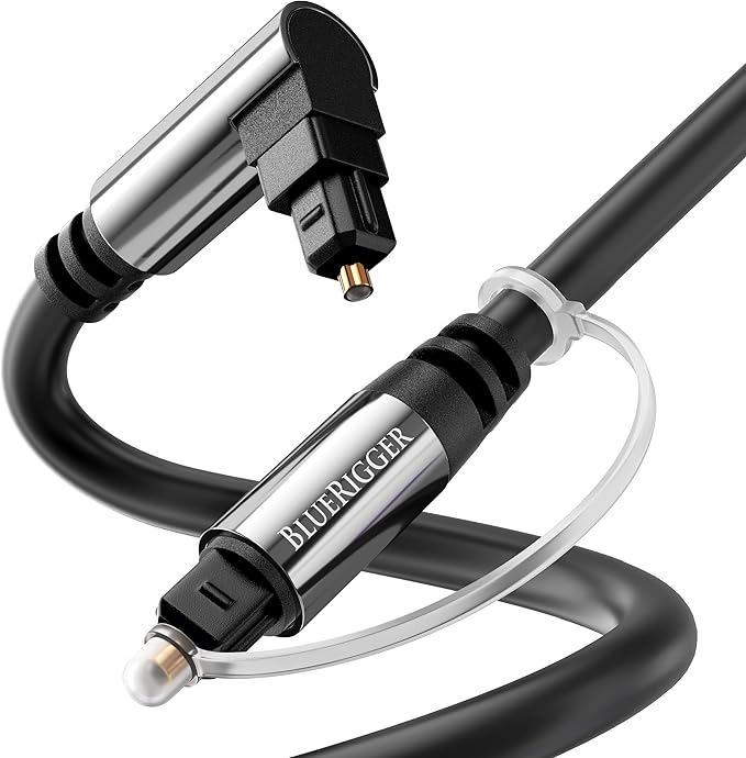 BlueRigger Optical Audio Toslink Cable - 3FT (90 Degrees Optical Cable for Soundbar, 360 Degree Rotatable Right Angle, S/PDIF Digital Toslink) - Fiber Optic Compatible with HDTV, Game Console, DVR