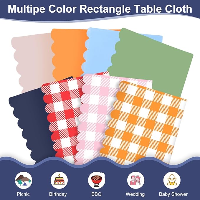 6 Pack Plastic Navy Blue Tablecloth, 54 X 108 Inch Graduation Scalloped Table Cloth for Rectangle Table Disposable Spring Tablecloth for BBQ Picnic Birthday Dinner Holiday Graduation Celebration Party