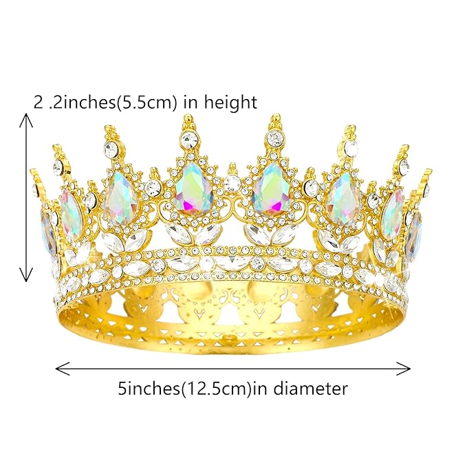 Queen Crown Rhinestone Wedding Crowns and Tiaras for Women Costume Party Hair Accessories Princess Birthday Crown Crystal Bridal Crown (Gold Crown-A+B)