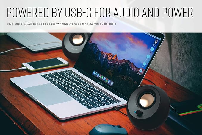 Creative Pebble V3 Minimalistic 2.0 USB-C Desktop Speakers with USB Audio, Clear Dialog Enhancement, Bluetooth 5.0, 8W RMS with 16W Peak Power, USB-A Converter Included (White)