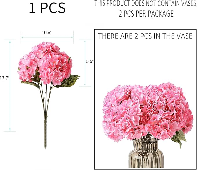 Kimura's Cabin 2Bouquets Pink Fake Hydrangea Flowers Artificial Silk Hydrangeas Bouquets 10Heads for Home Table Centerpieces Wedding Festival Party Decoration (Pink, Pack of 2