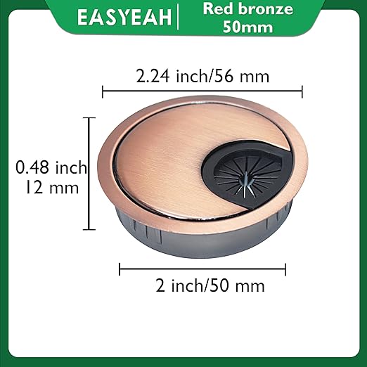 2 Pcs Desk Grommet 2" / 50 mm, Desk Cord Hole Cover, Cable Grommet Metal Zinc Alloy Materilal, Desk Hole Grommet for Home & Office Pc, Detachable Cable Cord Organizer-Copper Red