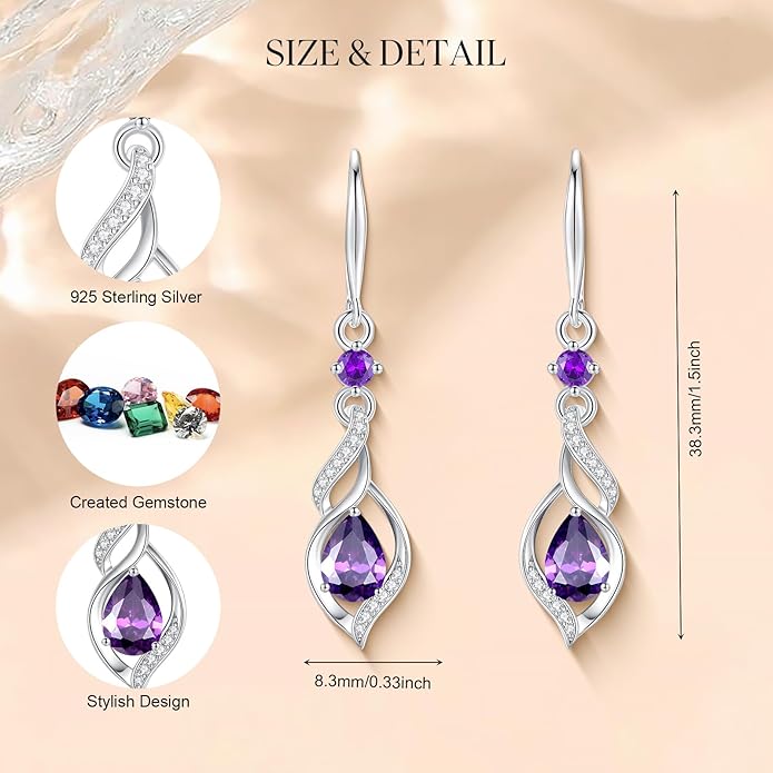FANCIME Gift for Women Birthstone Dangle Earrings for Her Teardrop Birthstone Earrings S925 Sterling Silver infinity Love Birthday Gifts for Mom Women