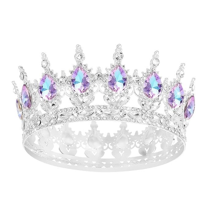 Queen Crown Rhinestone Wedding Crowns and Tiaras for Women Costume Party Hair Accessories Princess Birthday Crown Crystal Bridal Crown (Silver Crown-Violet)