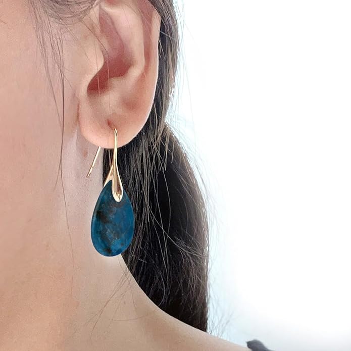 SELOVO Agate Teardrop Stone Grey Drop Earrings Fishhook Dangle Earrings for Women