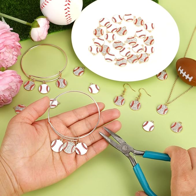 MARFOREVER 40 Pcs/20 Pairs Sports Charms, Baseball Charms for Jewelry Making, Enamel Rhinestone Sports Ball Game Day Charm Pendants for Bracelet Necklace Earrings Making and DIY Crafts