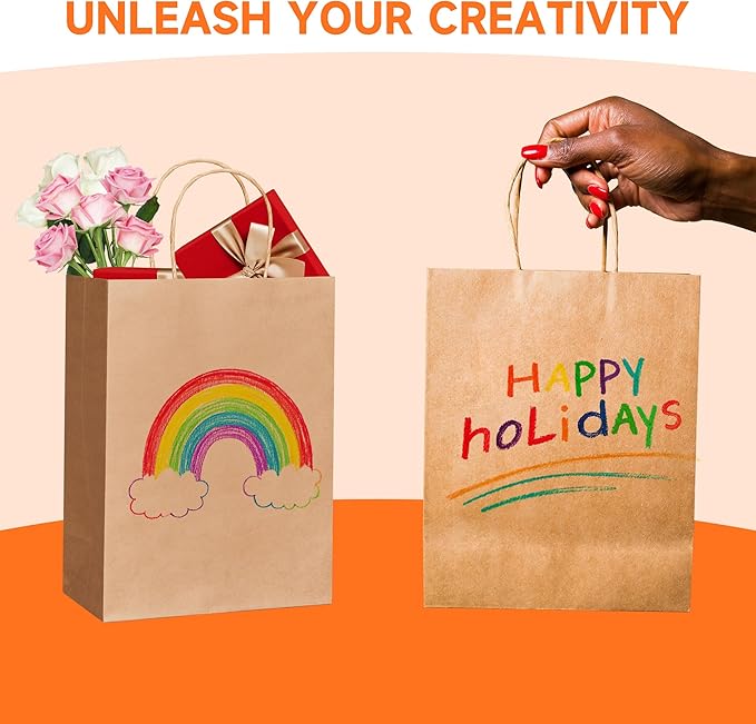 METAPRINT Brown Paper Gift Bags with Handles in Bulk, 100pcs Kraft Paper Bags 8x4.5x10.8 inch, Recyclable Shopping Bags for Retail, Grocery, Party Favors, Wedding