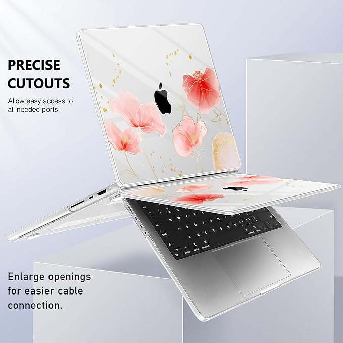 for MacBook Pro 16 inch Case 2021 2022 2023 2024 Release A3186 A3403 M4 A2991 M3 A2780 M2 A2485 M1 Pro/Max, Hard Shell Case with Screen Protector & Keyboard Cover, Spring Floral