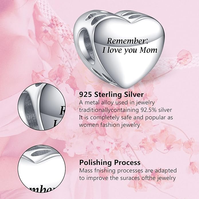Annmors Personalized Photo Charms For Bracelets/Necklace 925 Sterling Silver Love Heart Shaped Engraved Customize Picture Gift for Birthday Mother's Day,Bead Charms Jewelry for Women