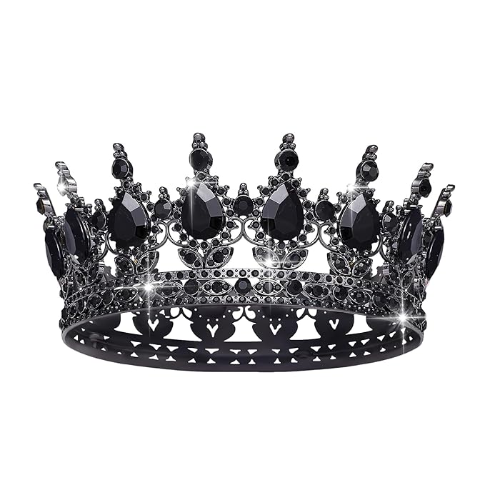 Queen Crown Rhinestone Wedding Crowns and Tiaras for Women Costume Party Hair Accessories Princess Birthday Crown Crystal Bridal Crown (Black & Crown)