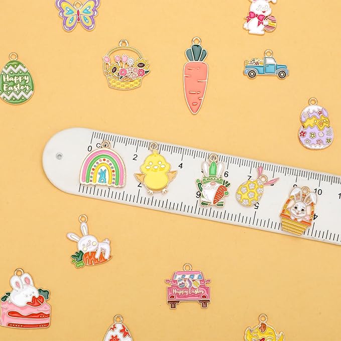 MARFOREVER Easter Charms, 40Pcs/20 Pairs Easter Charms for Jewelry Making, Assorted Egg Bunny Rabbit Enamel Charm Pendants for Bracelet Necklace Earrings Making Accessories