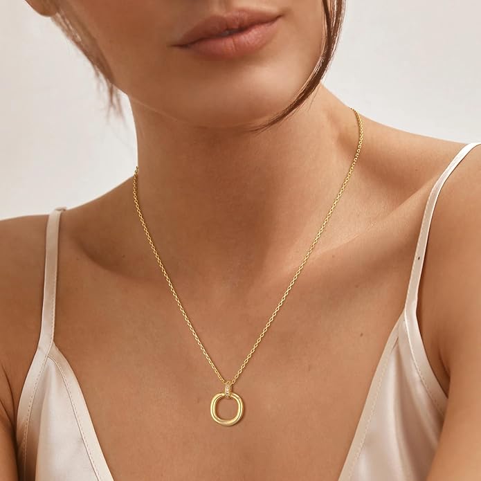 Valloey Rover Dainty Gold Necklace for Women-14K Gold Plated Simple Pendant Circle Necklace Charm Statement Long Necklaces for Women Jewelry Gifts