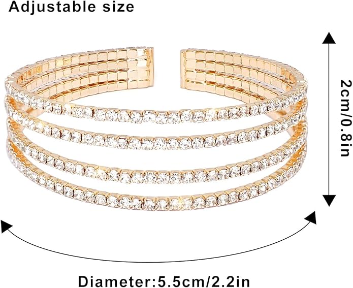 Rhinestone Bracelet for Women MultiLayer Crystal Cuff Bracelet Strand Layered Bracelet