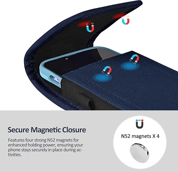 Phone Holster for Belt with Metal Clip and Magnetic Closure Compatible with Galaxy S25/S24/S23/S22/S21/S20 Ultra A16 A26 A35 A36 A55 A56 for Everyday Protection, XL-Blue