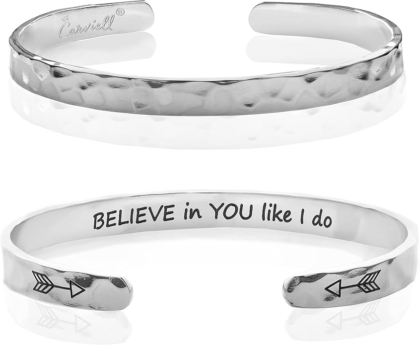 Carviell Engraved Cuff Bracelets for Women – Inspirational, Friendship, Love, Mom, Daughter, Sister, Christian, Graduation, Memorial & Wedding Gifts – 80+ Phrases – Stainless Steel, Gift-Ready