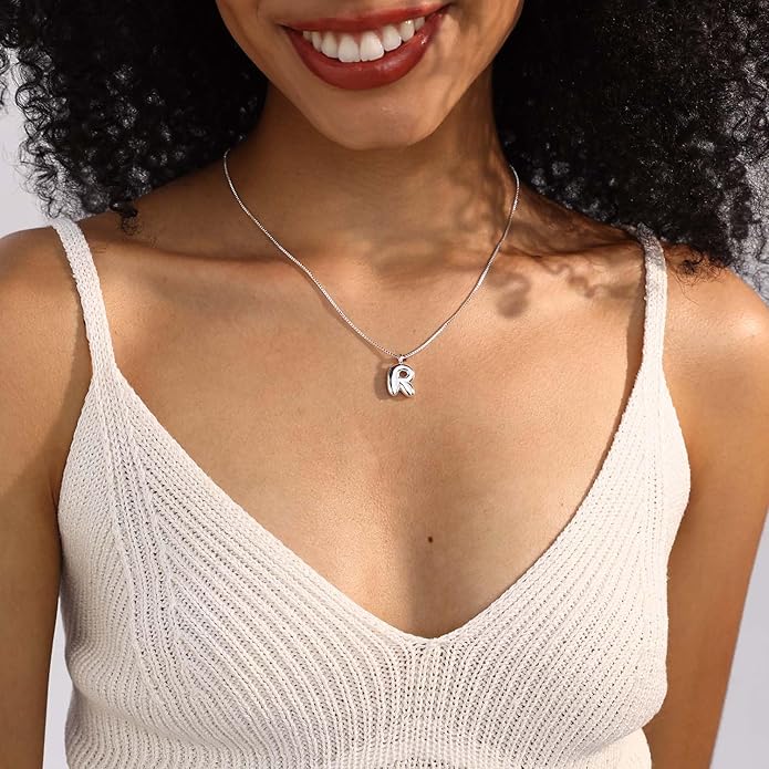 Bubble Gold Silver Letter Necklace Initial Necklaces for Women Trendy 14K Dainty Charm Pendant Name Necklace Personalized Jewelry Gift for Women Teen