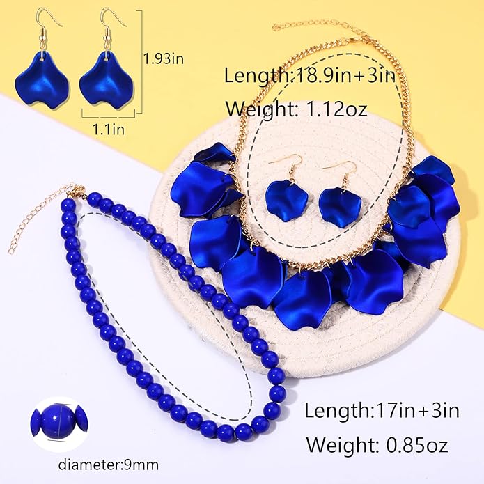 Flower Petal Necklace Earrings Set Layered Statement Beaded Jewelry Set for Women Summer Necklace Earrings